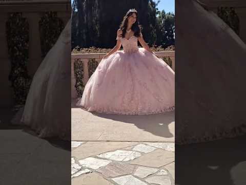 Baby Pink Quinceañera Dress with 3D Floral Embroidery and Multi-tiered Illusion Rhinestone on Bodice