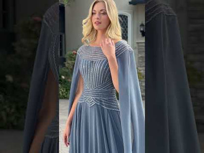 Smoky Blue Embellished Chiffon Mother of the Bride A-Line Dress
