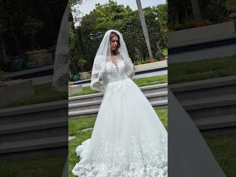 Off-White Wedding Dress with 3D Floral Embroidery