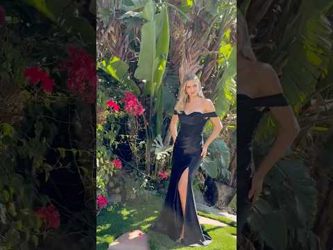 Black Off-Shoulder Bejeweled Corset Prom Dress with Slit & Pleated Skirt