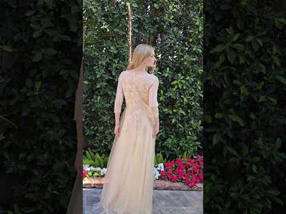 Video of Champagne Sequins Embroidery Lace Mother of the Bride A-Line Dress