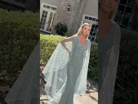 video of gray blue beading sequins lace evening dress 
