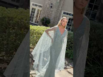 video of gray blue beading sequins lace evening dress 
