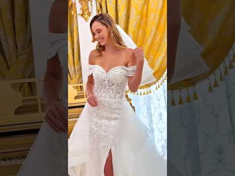 Off-the-shoulder Wedding Gown with Detachable Overskirt