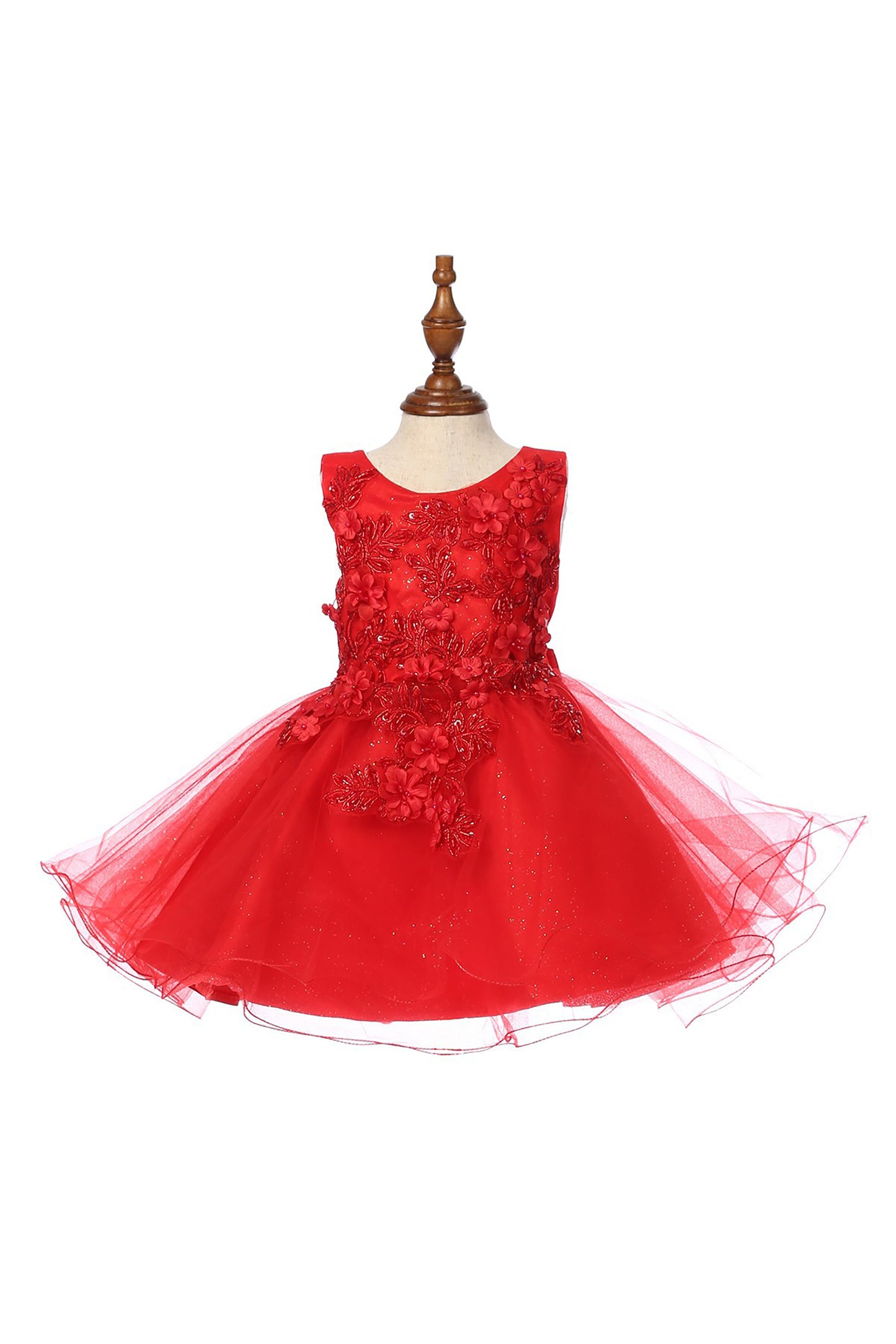 Red Baby 3D Floral Lace Tulle Special Occasion Flower Girl Dress | 6M-24M | Alani dress | 10 Colors Available front