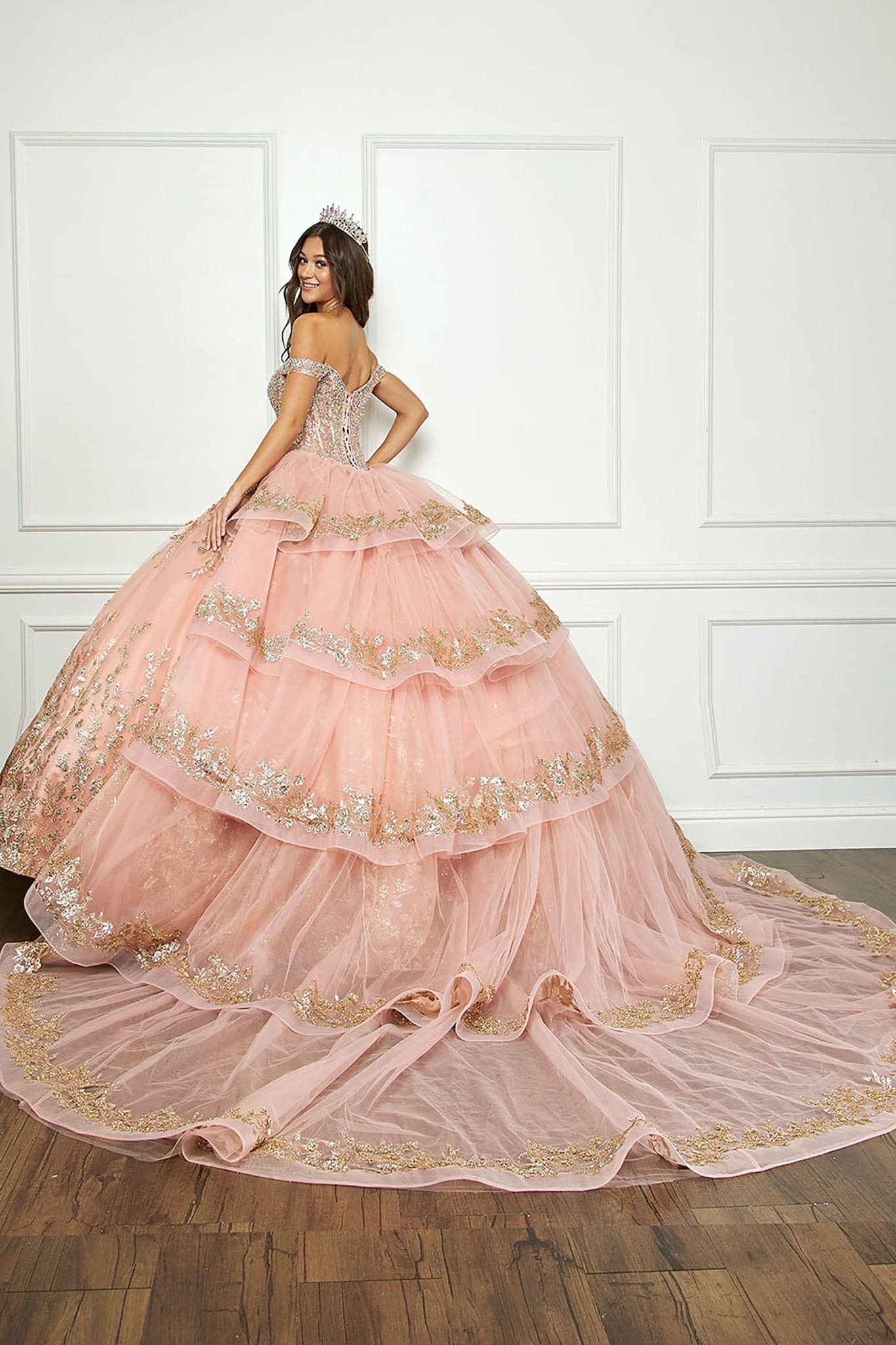 Elegant Rose Gold Ball Gown with Detachable Long Sleeves and Train 2XL / Rose Gold Elegant Rose Gold Ball Gown with Detachable Long Sleeves and Train 2XL / Rose Gold