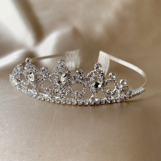 Silver Flower Girl Rhinestone Crystal Tiara | First Communion Headpiece