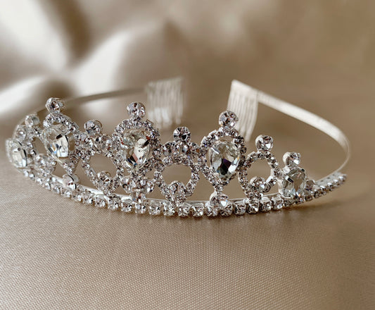 Silver Flower Girl Rhinestone Crystal Tiara | First Communion Headpiece - front zoomed in view