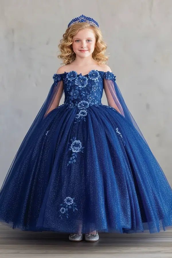 Front view of stunning red mini quince dress with 3D floral appliqué bodice and voluminous layered skirt.