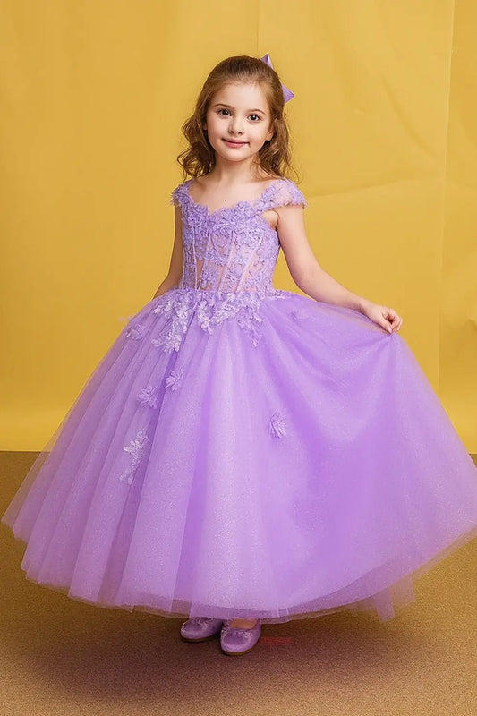 Front view of elegant champagne mini quince dress with embroidered layered bodice and voluminous full skirt.