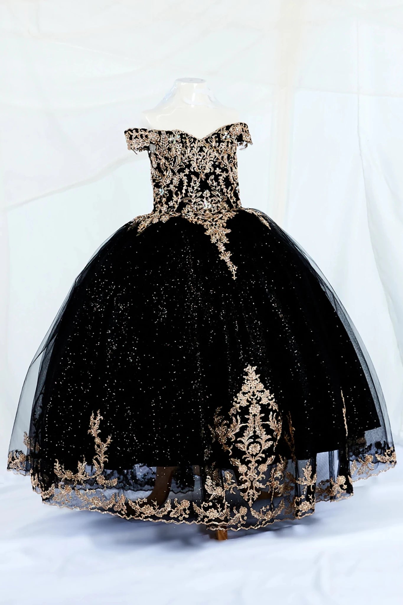 Black Kids Mini Quinceanera Ball Gown with Glitter Tulle 14 / Black