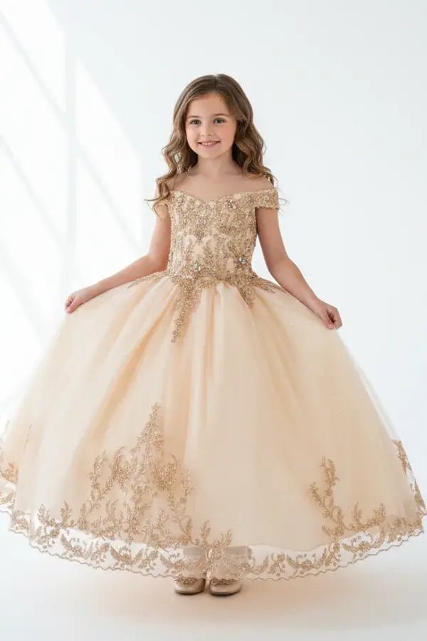 Champagne Kids Mini Quinceanera Ball Gown with Glitter Tulle 8 / Champagne