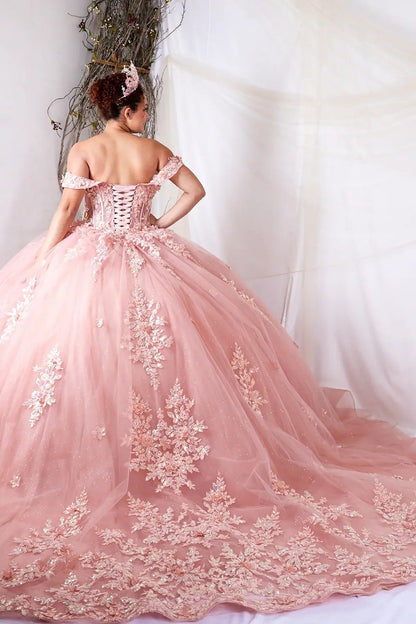Back-Facing of a woman wearing Mauve formal gown featuring structured back layered skirt and elegant silhouette