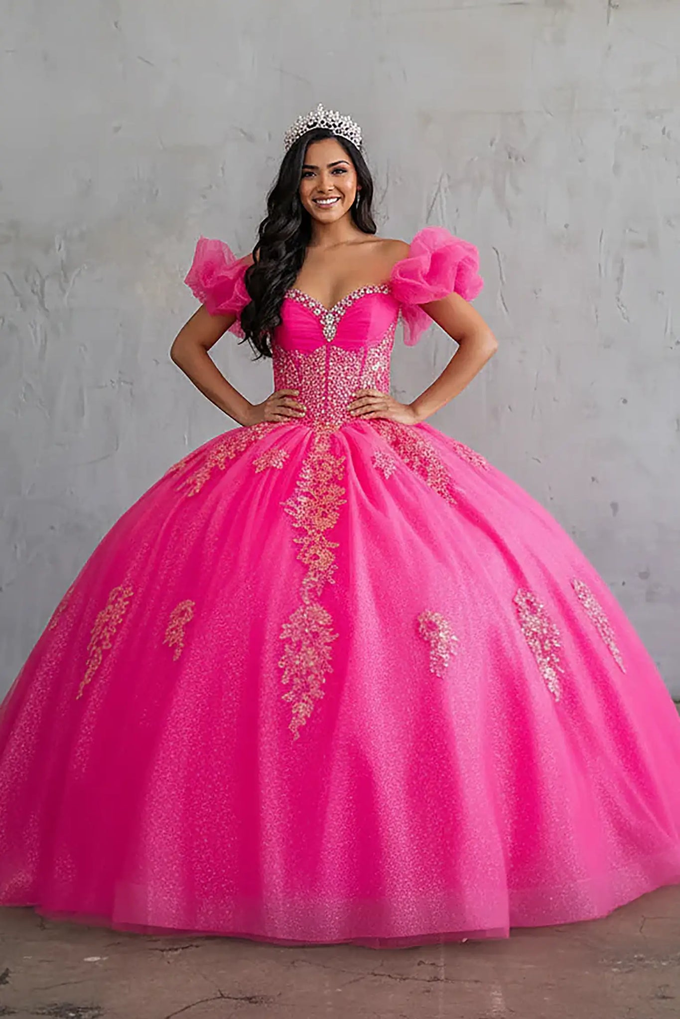 hot pink quince dress Quinceañera Ball Gown with Corset Boning 2XL / Pink HDE Women's Chino High As Pic Size Always On Color:Biscuit-Ivory
