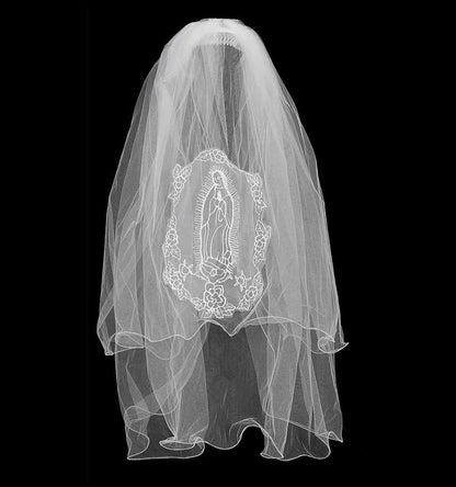 USA Made | Handmade First Communion Our Lady of Guadalupe Veil black background