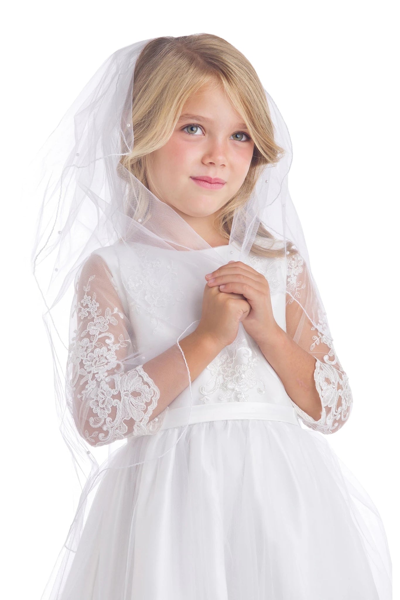 A white first communion dress.