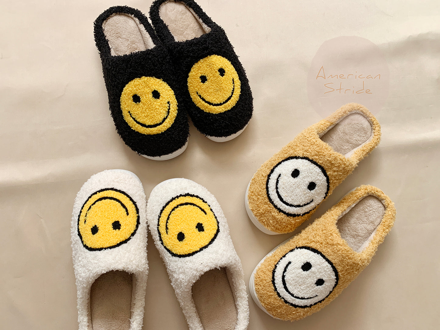 Black ivory camel fluffy women's winter slippers.