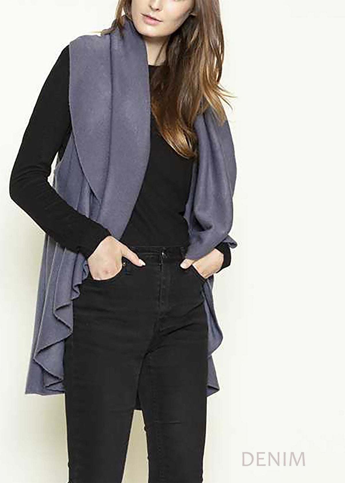 Denim women's everyday and winter shawl vest.