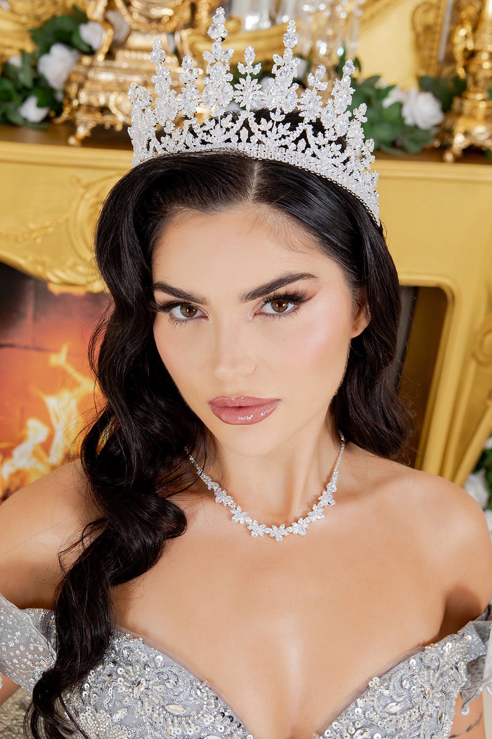 Silver floral quinceañera tiara.
