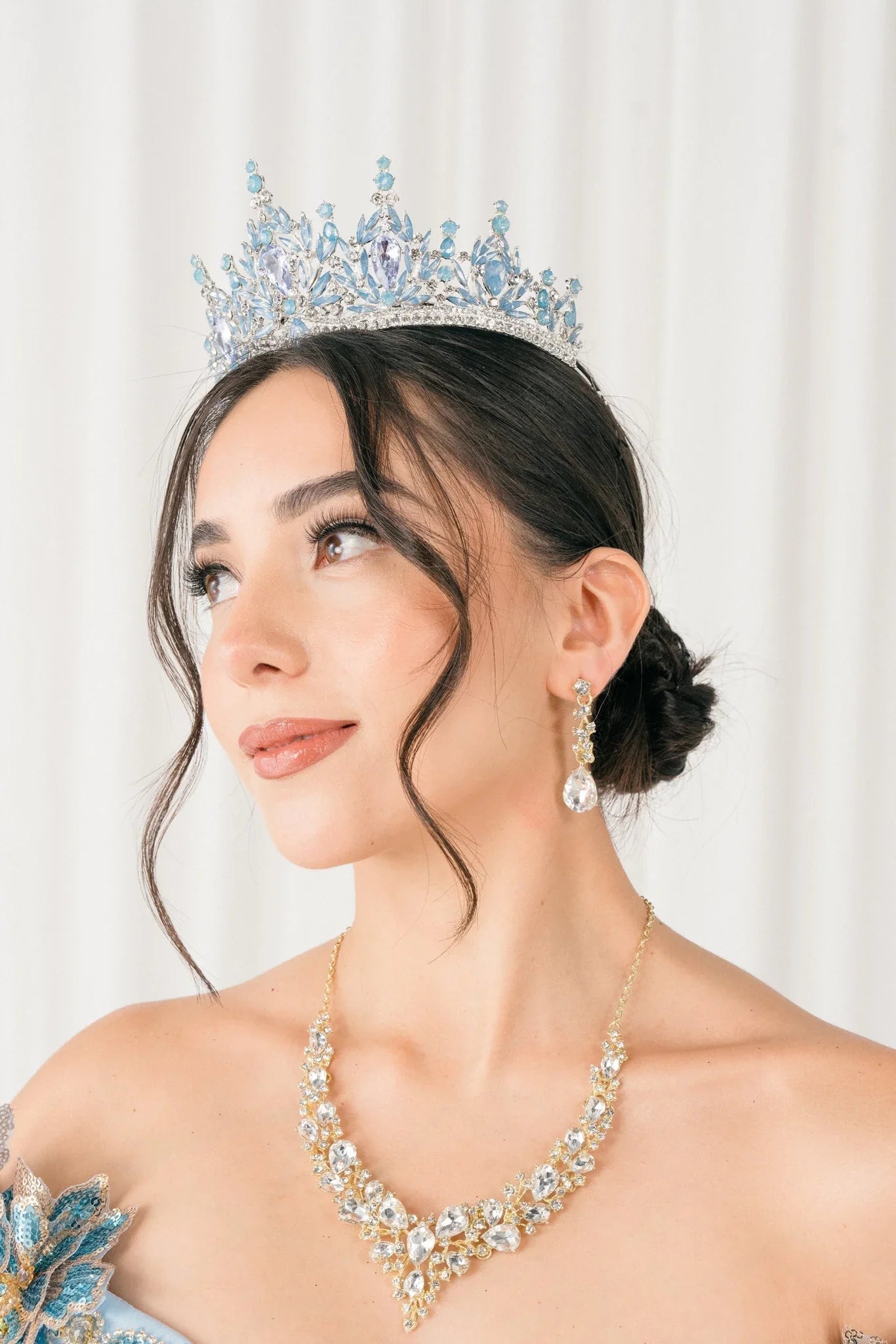 Sky blue rhinestone quinceañera tiara.