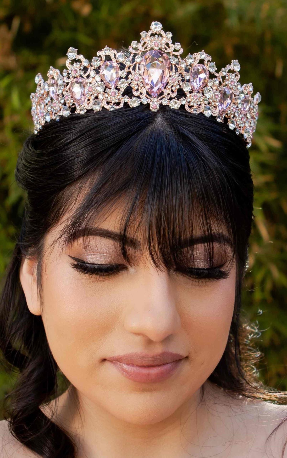 Rose gold rhinestone quinceañera tiara.