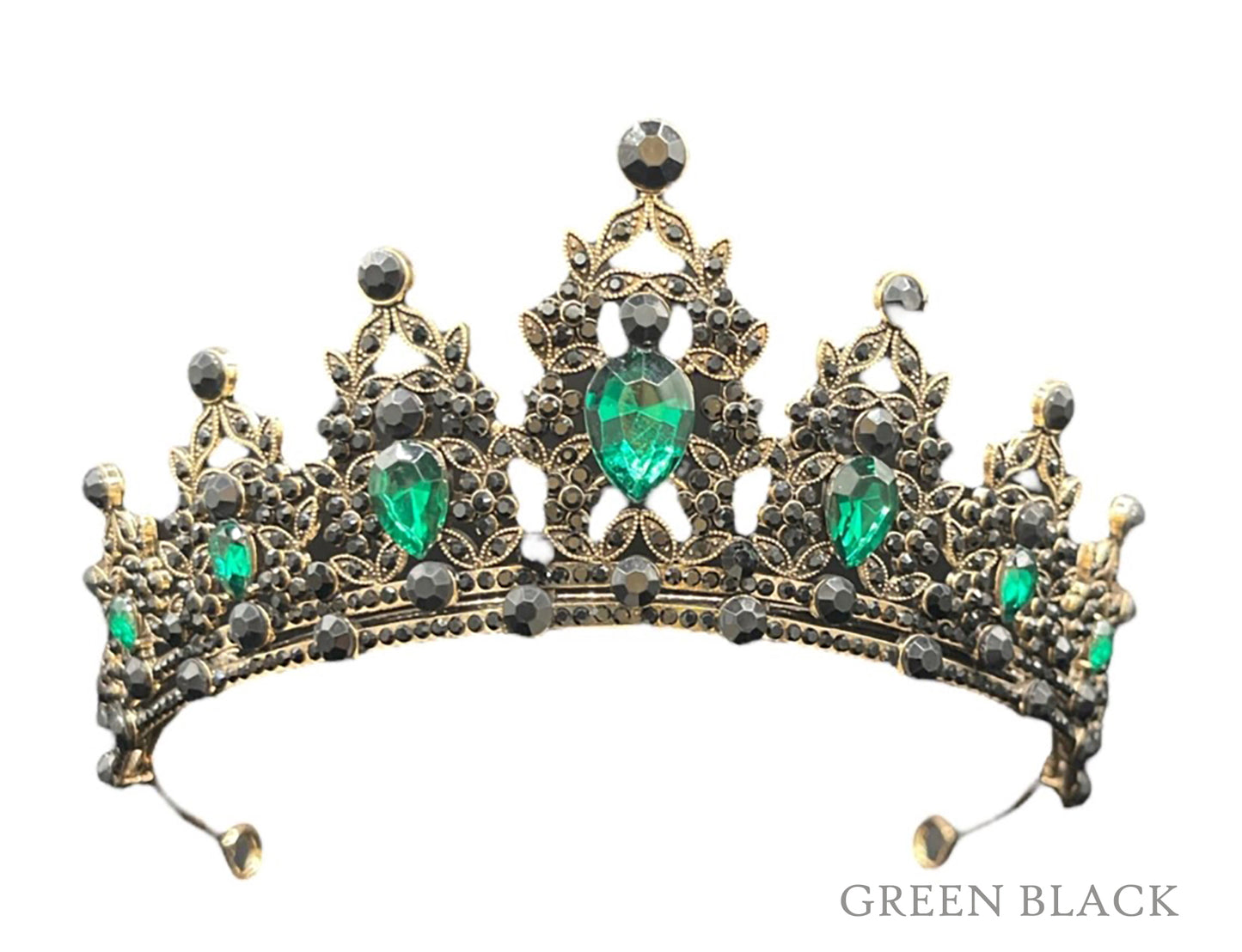 kids gold black crown with green jewels