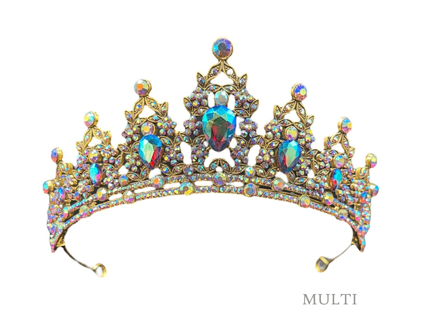 kids gold tiara with rainbow multi color jewels