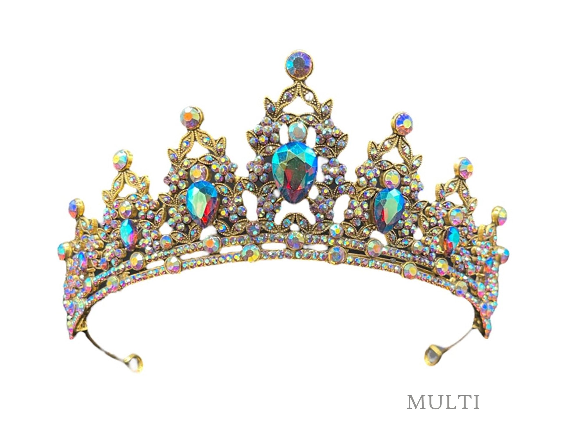 kids gold tiara with rainbow multi color jewels