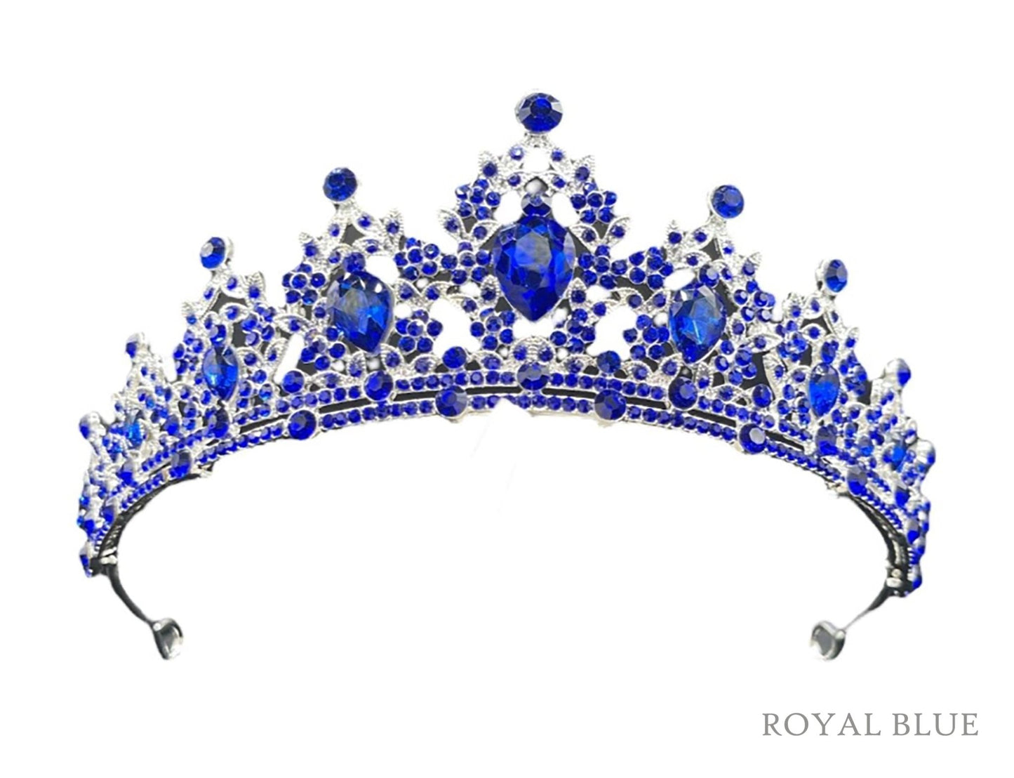 silver crown with royal blue color jewels