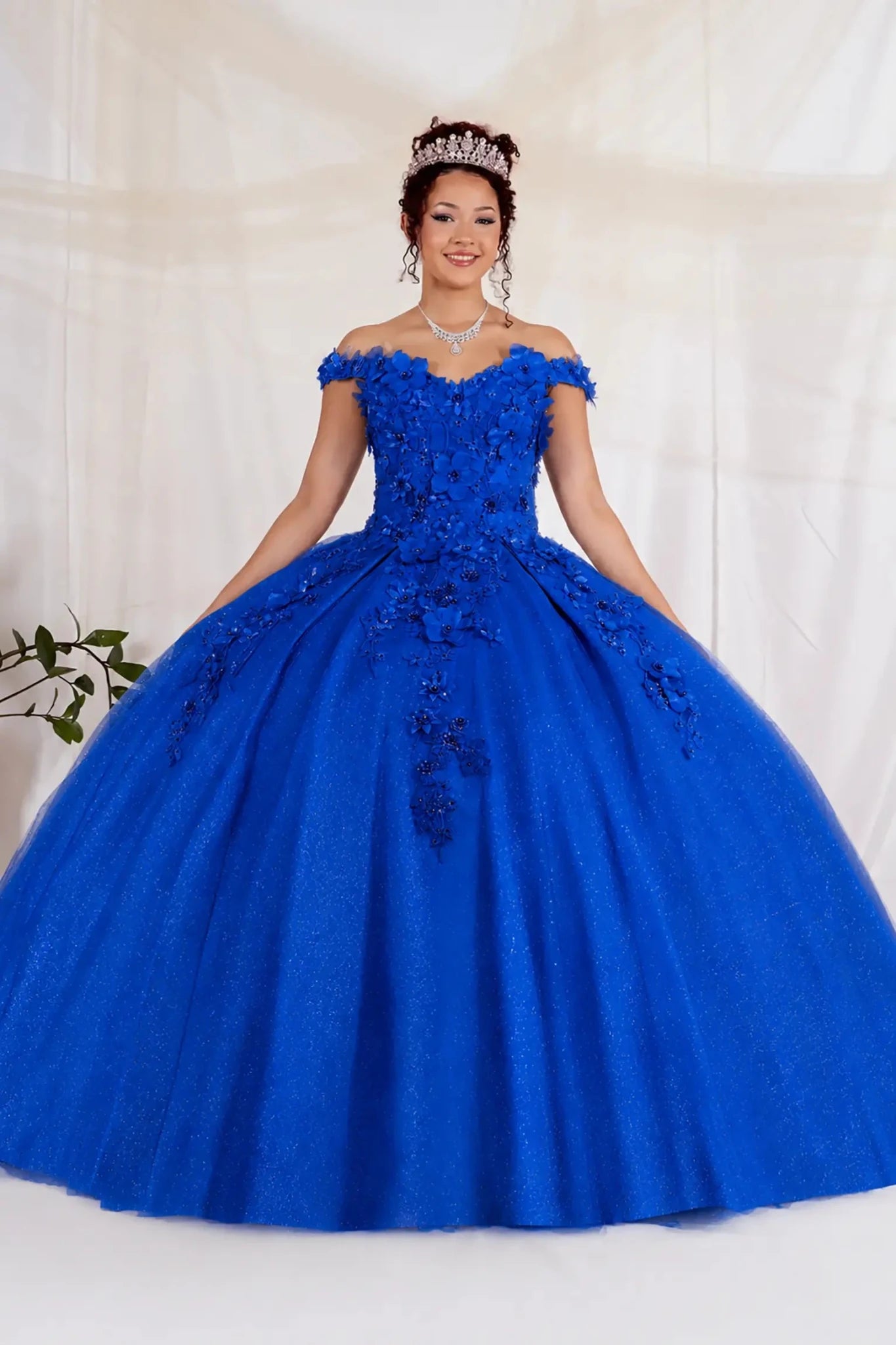 blue quinceanera dress with 3d floral designs