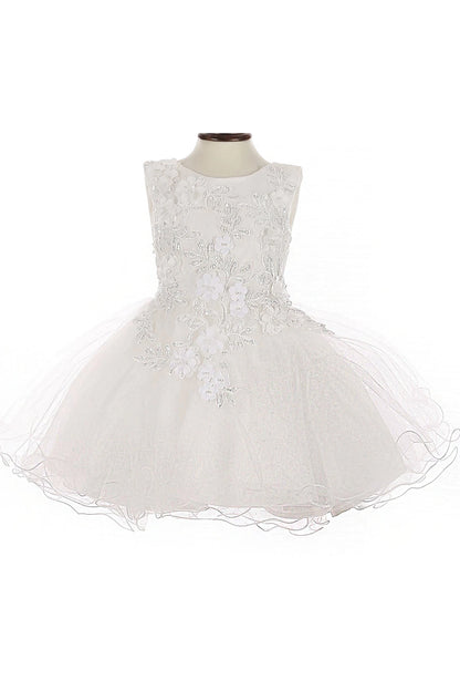 White floral dress on a mannequin against a white background