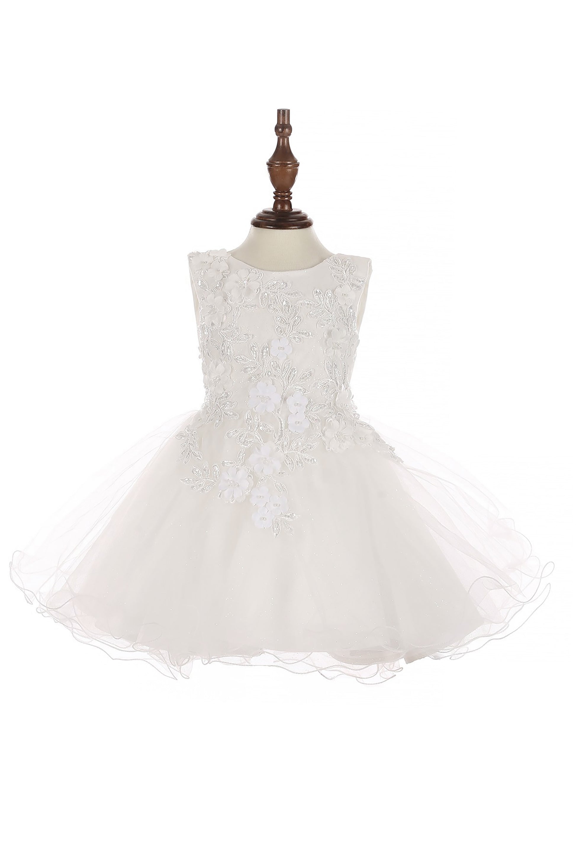 White Baby 3D Flower Lace Tulle Special Occasion Dress - front of dress view