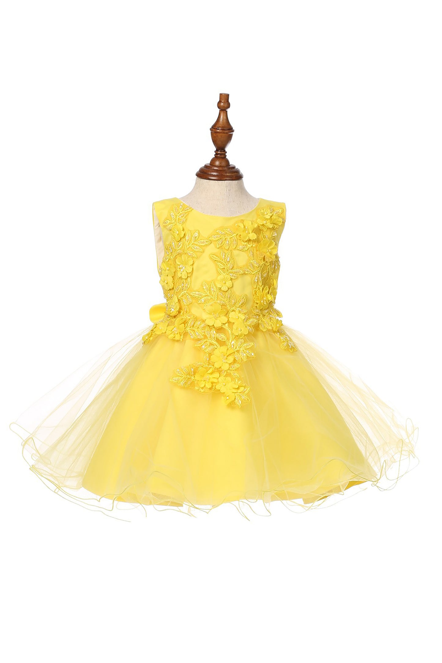 Yellow Baby 3D Flower Lace Tulle Special Occasion Dress - front view