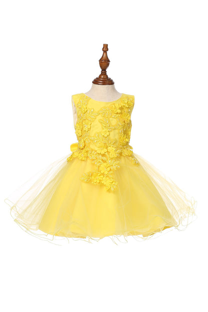 Yellow Baby 3D Flower Lace Tulle Special Occasion Dress - front view