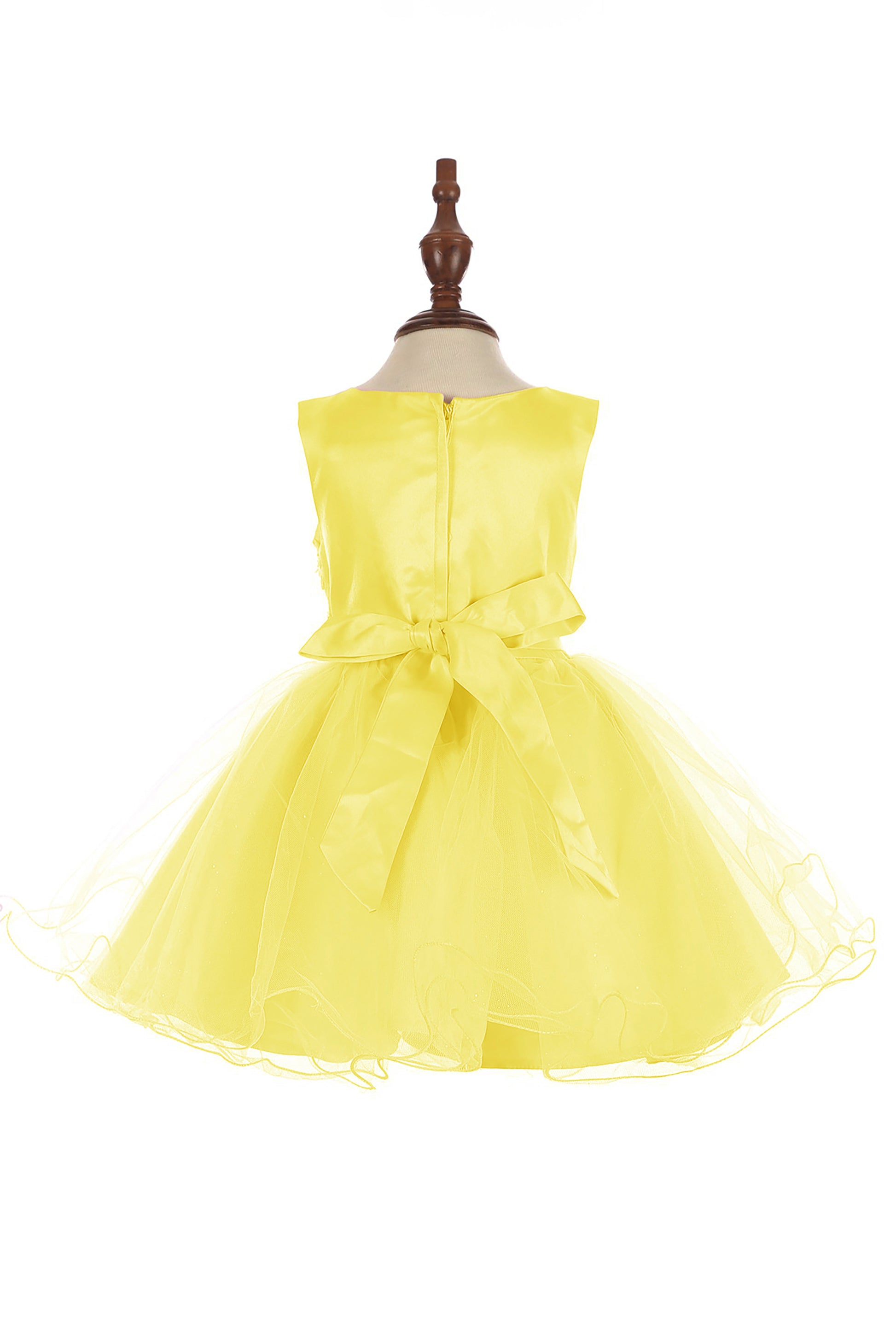 Yellow Baby 3D Flower Lace Tulle Special Occasion Dress - back view of dress