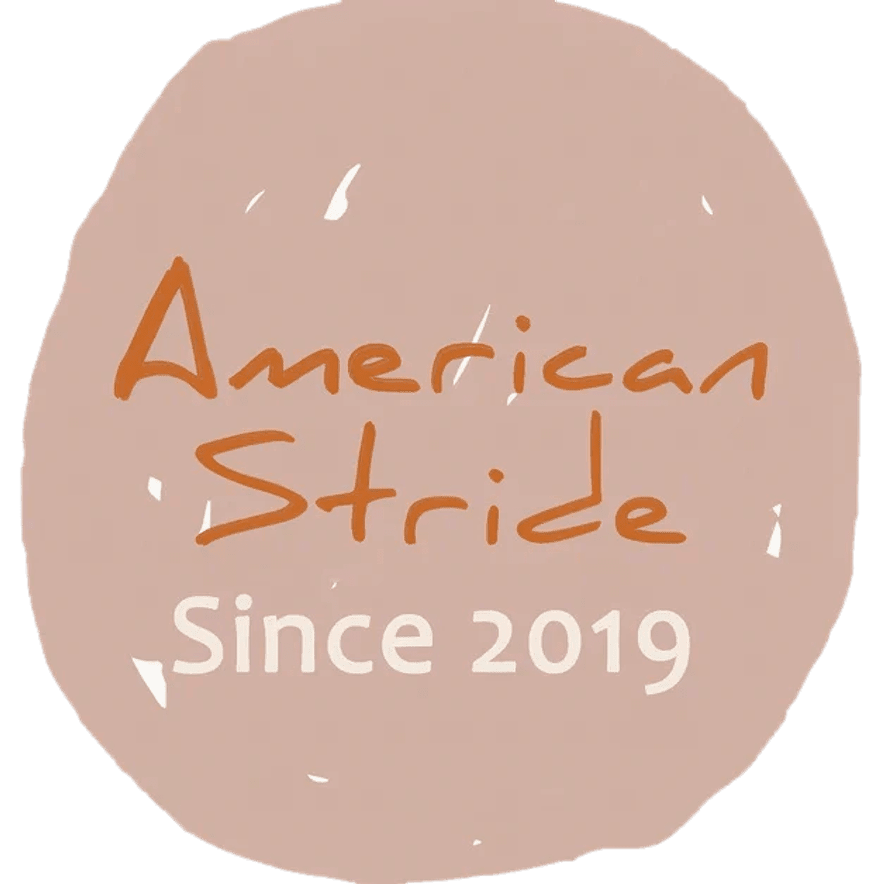 Logo with 'American Stride Since 2019 '  text on a beige background 